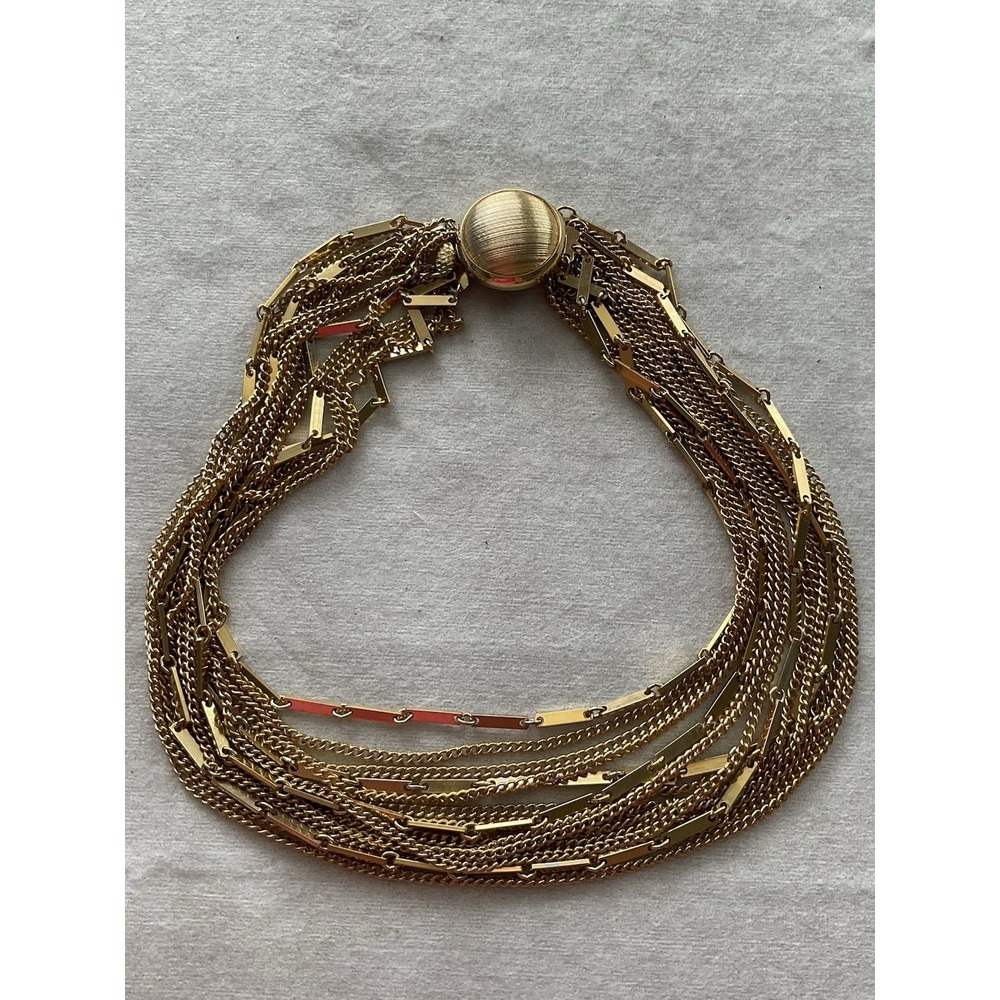 vintage gold-tone multi-strand chain statement necklace Estate Jewelry